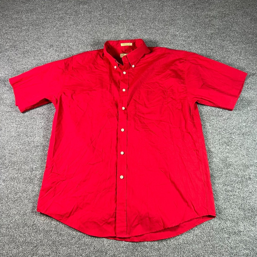 Sun River Shirt Mens Large Red Button Front Short Sleeve Wrinkle Stain Resistant